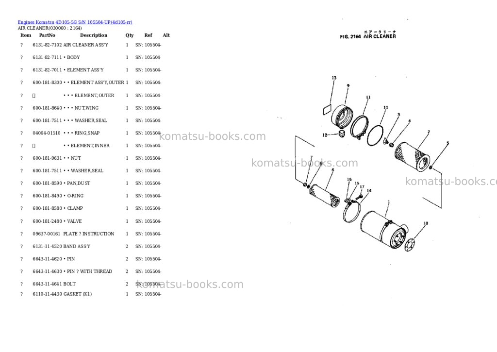Komatsu 4d105-5g s/n 105504-up Parts catalog cover Page 5 Komatsu 4d105-5g s/n 105504-up Parts catalog cover Page 5