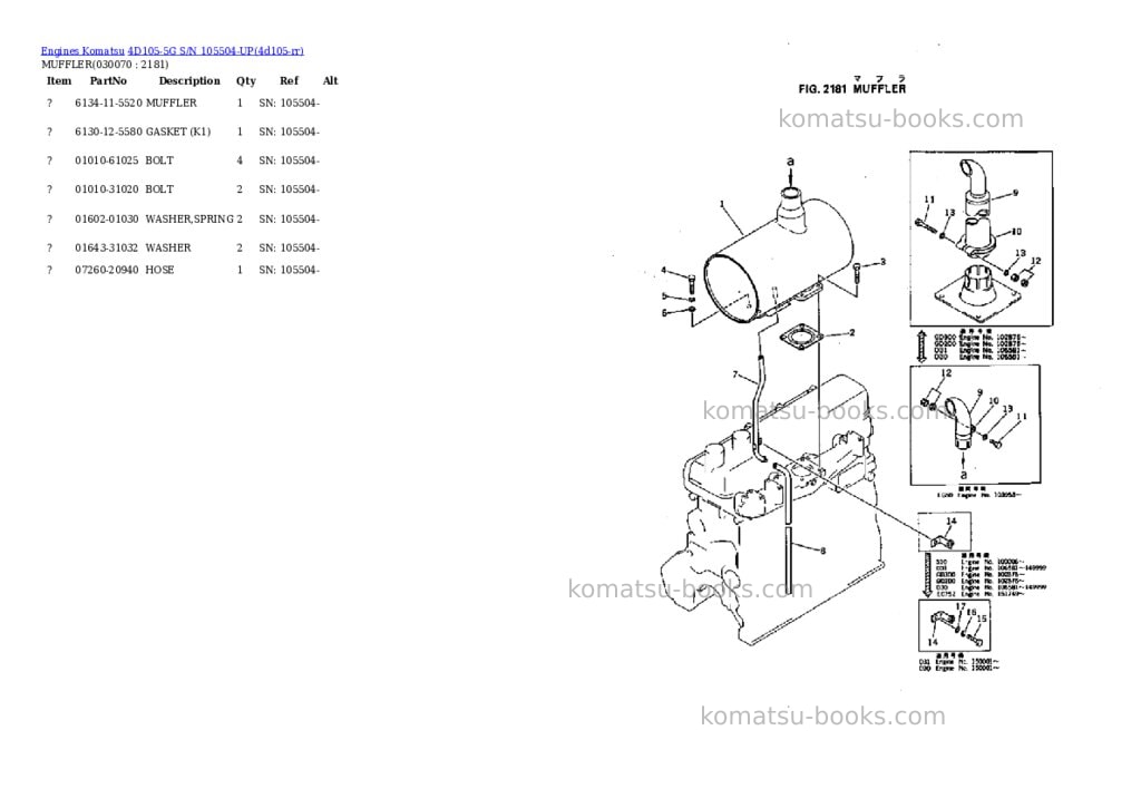 Komatsu 4d105-5g s/n 105504-up Parts catalog cover Page 6 Komatsu 4d105-5g s/n 105504-up Parts catalog cover Page 6