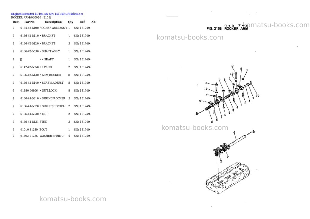 Komatsu 4d105-5n s/n 151749-up Parts catalog cover Komatsu 4d105-5n s/n 151749-up Parts catalog cover
