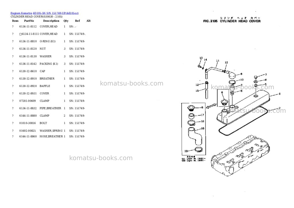 Komatsu 4d105-5n s/n 151749-up Parts catalog cover Page 2 Komatsu 4d105-5n s/n 151749-up Parts catalog cover Page 2