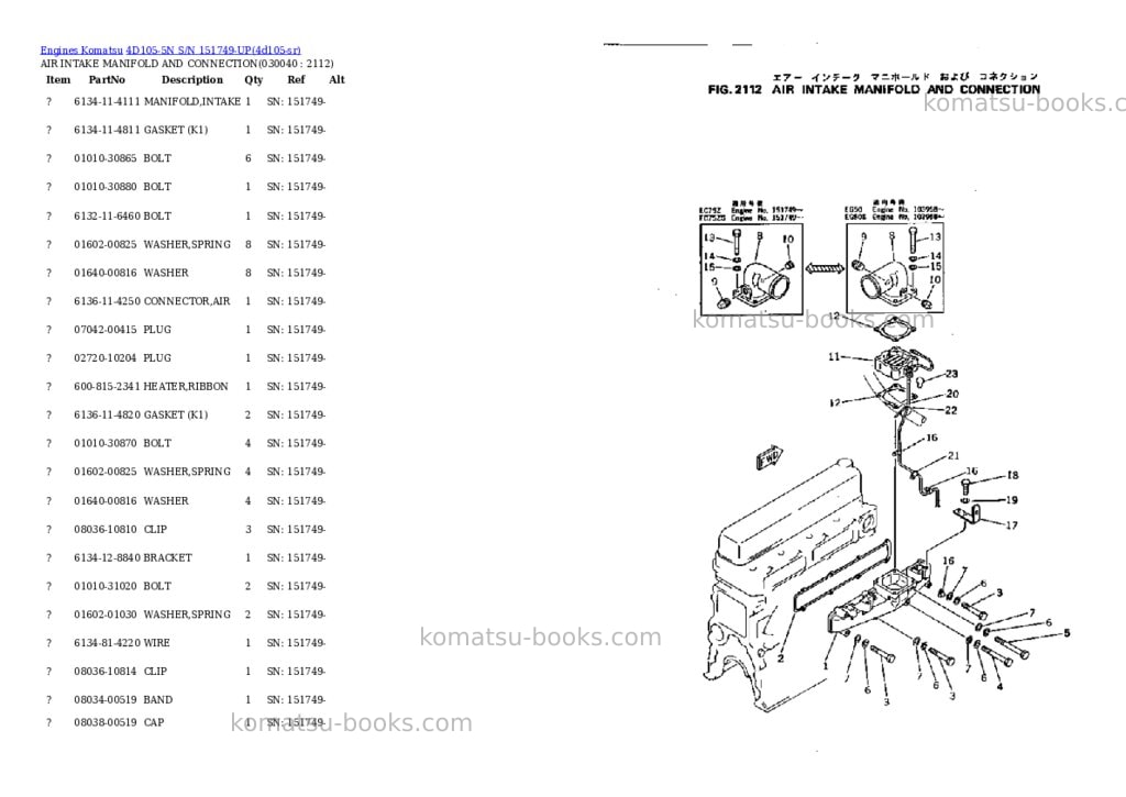 Komatsu 4d105-5n s/n 151749-up Parts catalog cover Page 3 Komatsu 4d105-5n s/n 151749-up Parts catalog cover Page 3