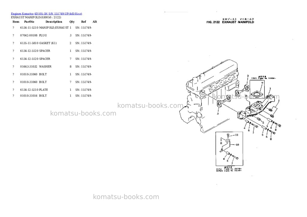 Komatsu 4d105-5n s/n 151749-up Parts catalog cover Page 4 Komatsu 4d105-5n s/n 151749-up Parts catalog cover Page 4