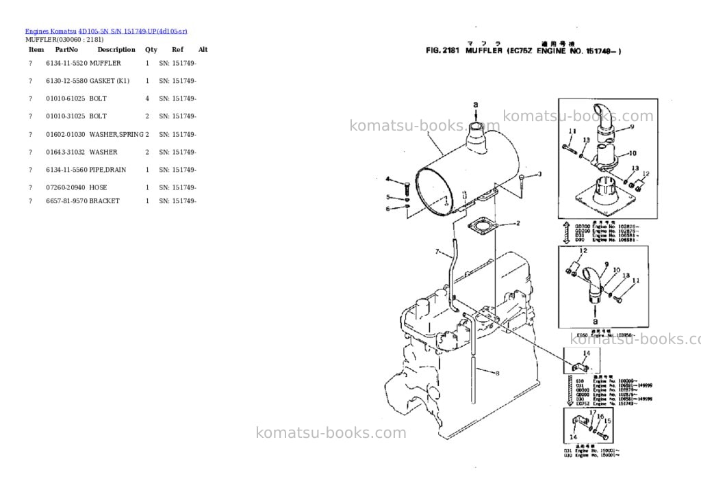 Komatsu 4d105-5n s/n 151749-up Parts catalog cover Page 5 Komatsu 4d105-5n s/n 151749-up Parts catalog cover Page 5