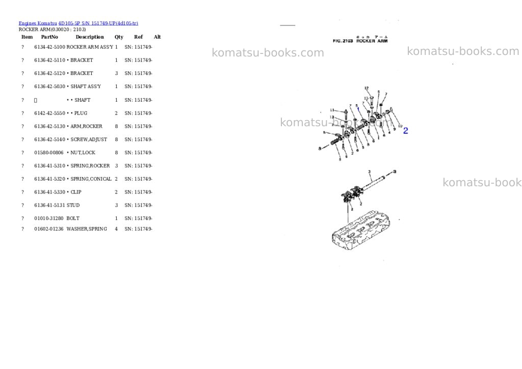 Komatsu 4d105-5p s/n 151749-up Parts catalog cover Komatsu 4d105-5p s/n 151749-up Parts catalog cover
