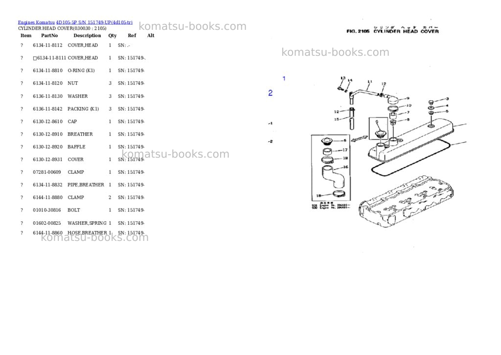 Komatsu 4d105-5p s/n 151749-up Parts catalog cover Page 2 Komatsu 4d105-5p s/n 151749-up Parts catalog cover Page 2