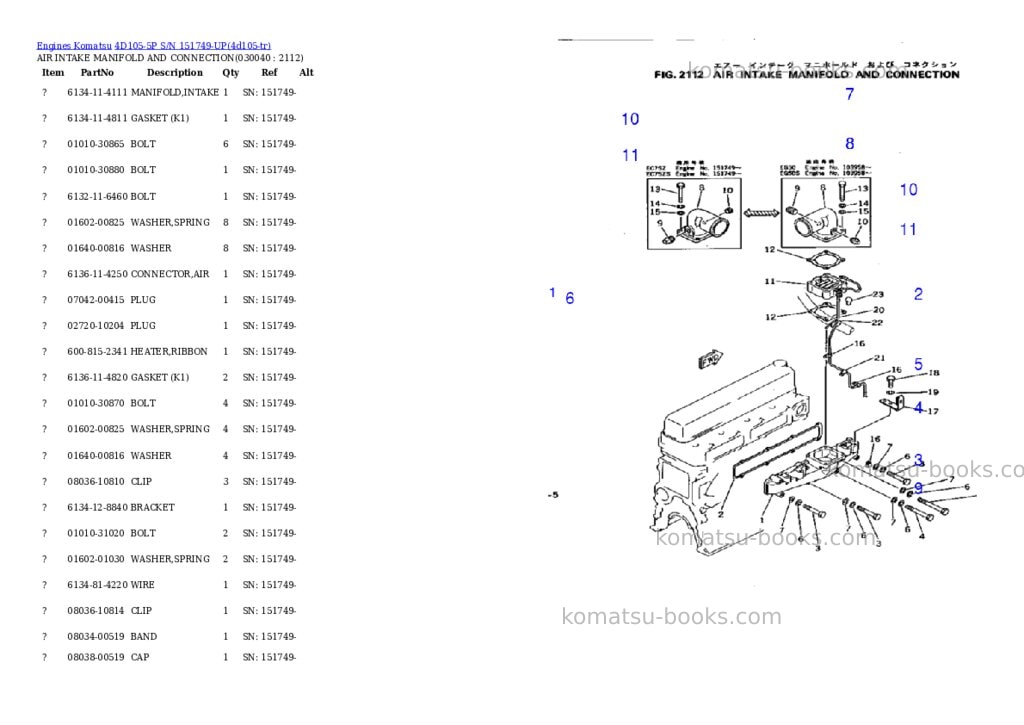 Komatsu 4d105-5p s/n 151749-up Parts catalog cover Page 3 Komatsu 4d105-5p s/n 151749-up Parts catalog cover Page 3