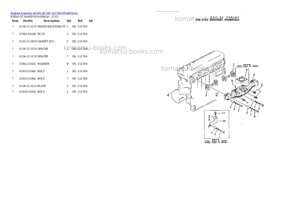 Komatsu 4d105-5p s/n 151749-up Parts catalog cover Page 4 Komatsu 4d105-5p s/n 151749-up Parts catalog cover Page 4