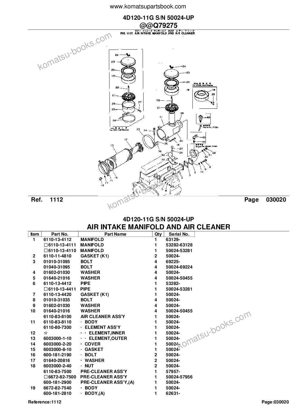 Komatsu 4D120-11G S/N 50024-UP Parts catalog cover Page 6