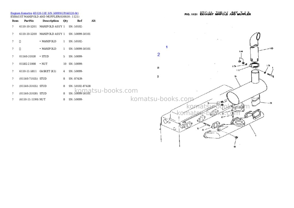 Komatsu 4d120-11e s/n 50099-up Parts catalog cover Page 2 Komatsu 4d120-11e s/n 50099-up Parts catalog cover Page 2