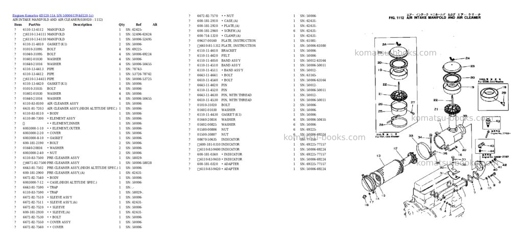Komatsu 4D120-11A S/N 50006-UP Parts catalog cover