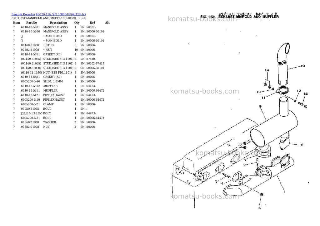 Komatsu 4D120-11A S/N 50006-UP Parts catalog cover Page 2