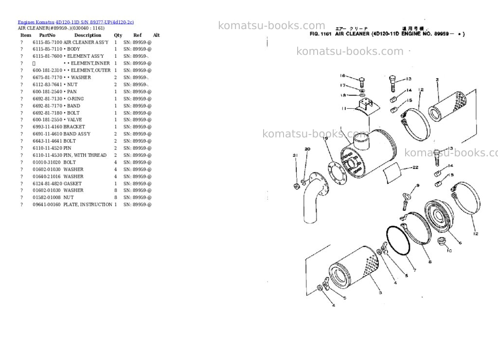 Komatsu 4D120-11D S/N 89377-UP Parts catalog cover Page 3
