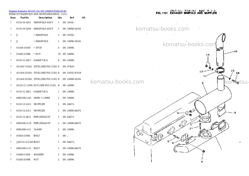 Komatsu 4d120-11a s/n 50006-up Parts catalog cover Page 2