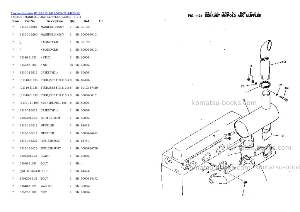 Komatsu 4d120-11s s/n 50006-up Parts catalog cover Page 2