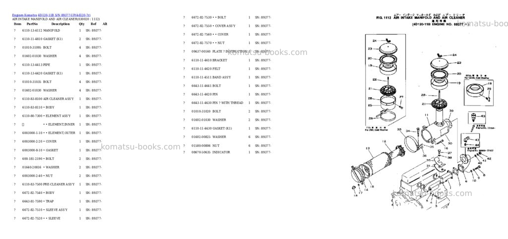 Komatsu 4D120-11B S/N 89377-UP Parts catalog cover