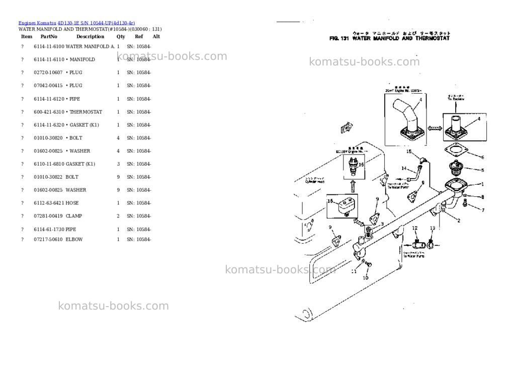 Komatsu 4D130-1E S/N 10544-UP Parts catalog cover Page 5 Komatsu 4D130-1E S/N 10544-UP Parts catalog cover Page 5