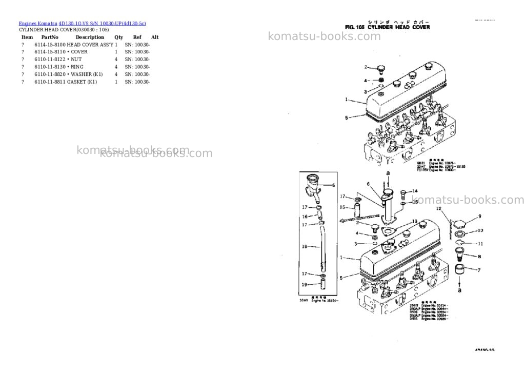 Komatsu 4D130-1G-VS S/N 10030-UP Parts catalog cover Page 2 Komatsu 4D130-1G-VS S/N 10030-UP Parts catalog cover Page 2