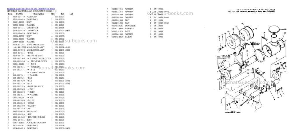 Komatsu 4D130-1G-VS S/N 10030-UP Parts catalog cover Page 3 Komatsu 4D130-1G-VS S/N 10030-UP Parts catalog cover Page 3