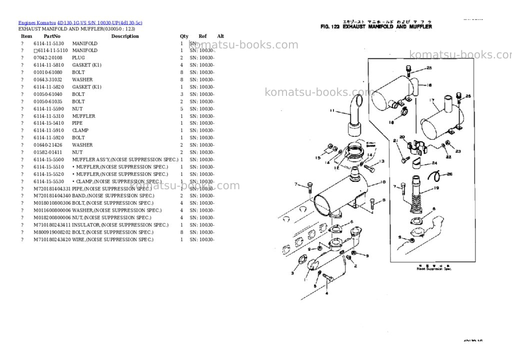 Komatsu 4D130-1G-VS S/N 10030-UP Parts catalog cover Page 4 Komatsu 4D130-1G-VS S/N 10030-UP Parts catalog cover Page 4