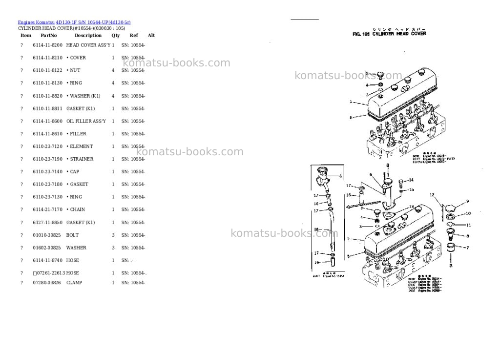 Komatsu 4d130-1f s/n 10544-up Parts catalog cover Page 2