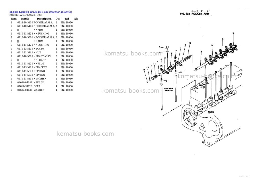 Komatsu 4D130-1G-V S/N 10030-UP Parts catalog cover Komatsu 4D130-1G-V S/N 10030-UP Parts catalog cover