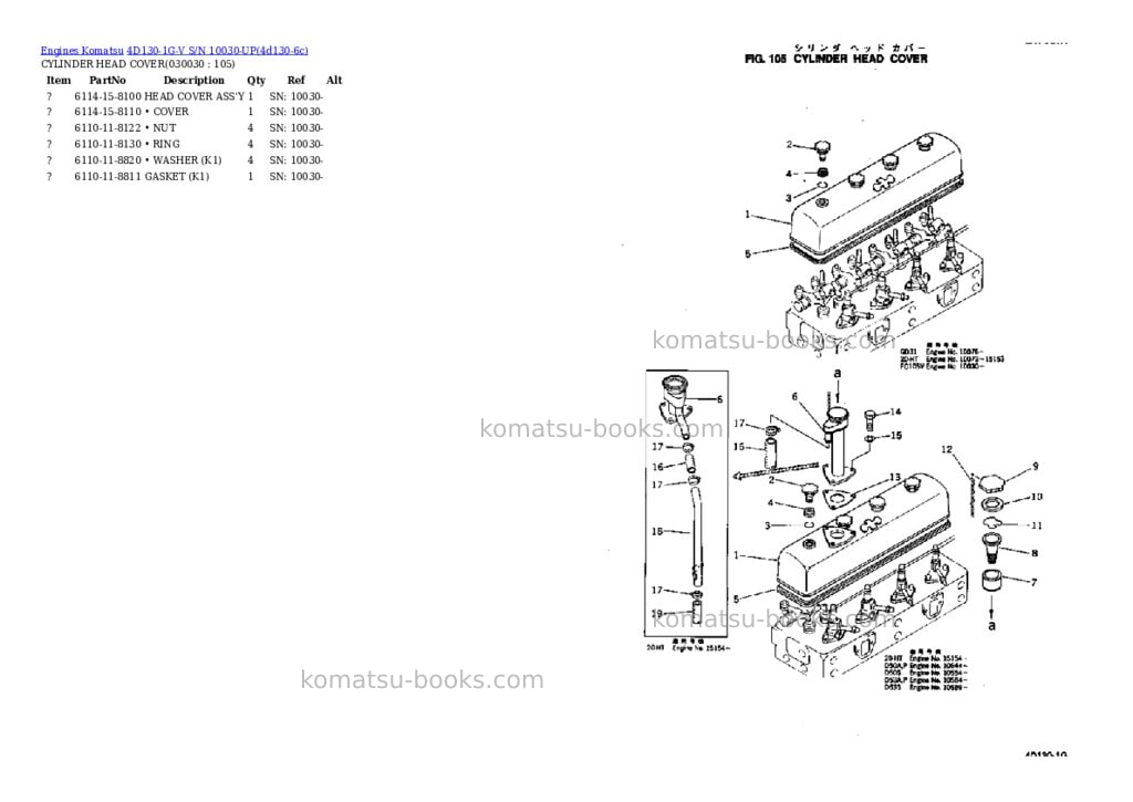 Komatsu 4D130-1G-V S/N 10030-UP Parts catalog cover Page 2 Komatsu 4D130-1G-V S/N 10030-UP Parts catalog cover Page 2