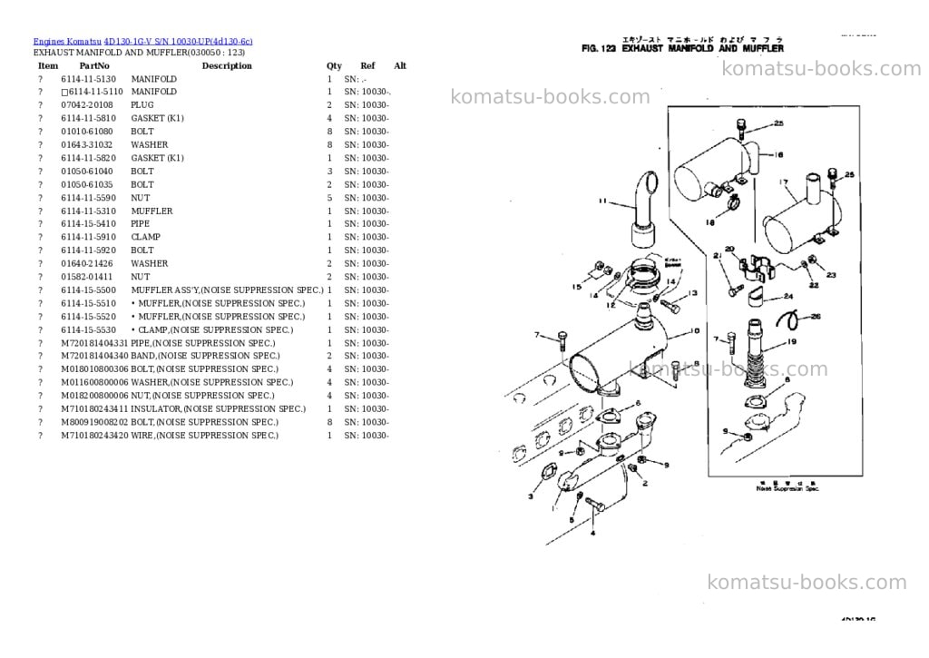 Komatsu 4D130-1G-V S/N 10030-UP Parts catalog cover Page 4 Komatsu 4D130-1G-V S/N 10030-UP Parts catalog cover Page 4