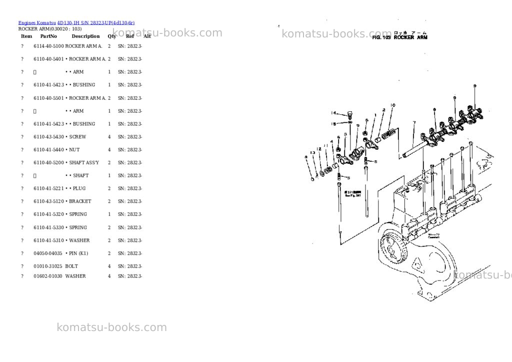 Komatsu 4d130-1h s/n 28323-up Parts catalog cover Komatsu 4d130-1h s/n 28323-up Parts catalog cover