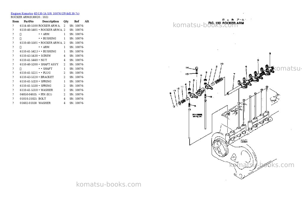 Komatsu 4d130-1a s/n 10076-up Parts catalog cover