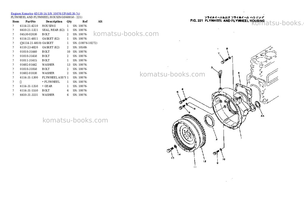 Komatsu 4d130-1a s/n 10076-up Parts catalog cover Page 10