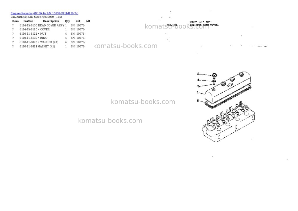 Komatsu 4d130-1a s/n 10076-up Parts catalog cover Page 2