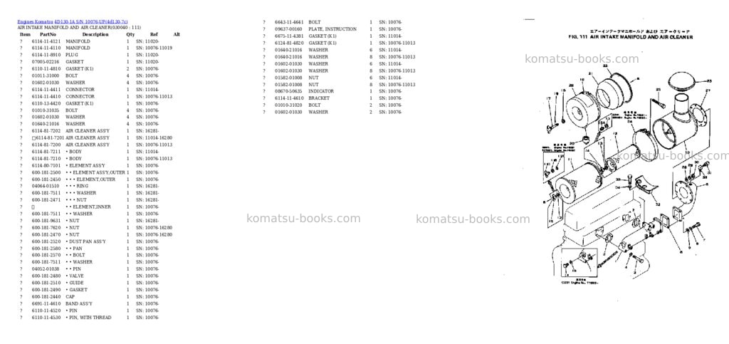 Komatsu 4d130-1a s/n 10076-up Parts catalog cover Page 3