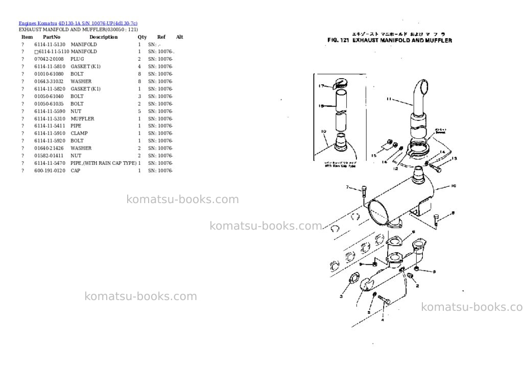 Komatsu 4d130-1a s/n 10076-up Parts catalog cover Page 4
