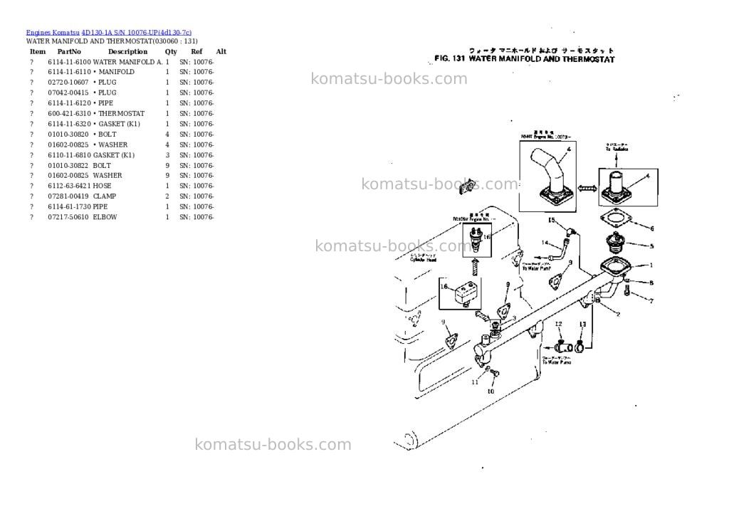 Komatsu 4d130-1a s/n 10076-up Parts catalog cover Page 5