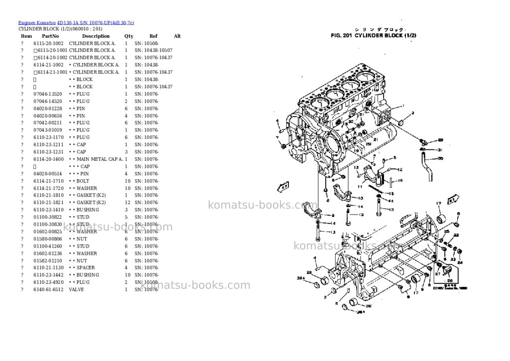 Komatsu 4d130-1a s/n 10076-up Parts catalog cover Page 6