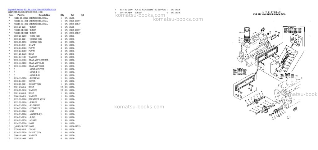 Komatsu 4d130-1a s/n 10076-up Parts catalog cover Page 7