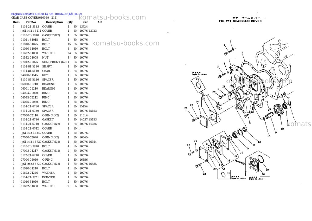 Komatsu 4d130-1a s/n 10076-up Parts catalog cover Page 8