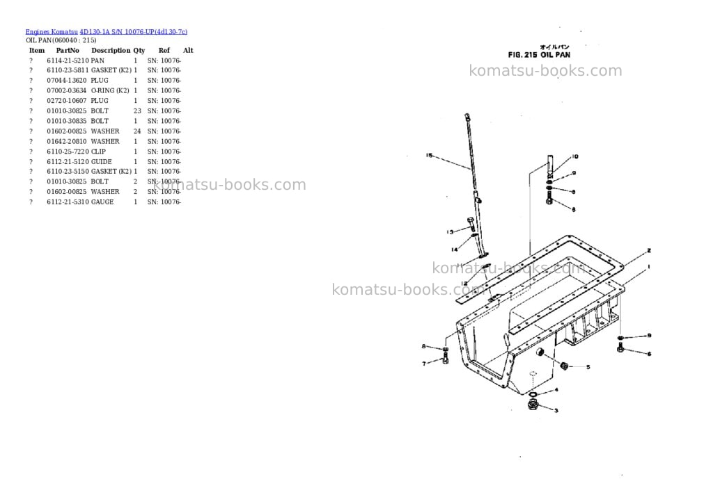 Komatsu 4d130-1a s/n 10076-up Parts catalog cover Page 9