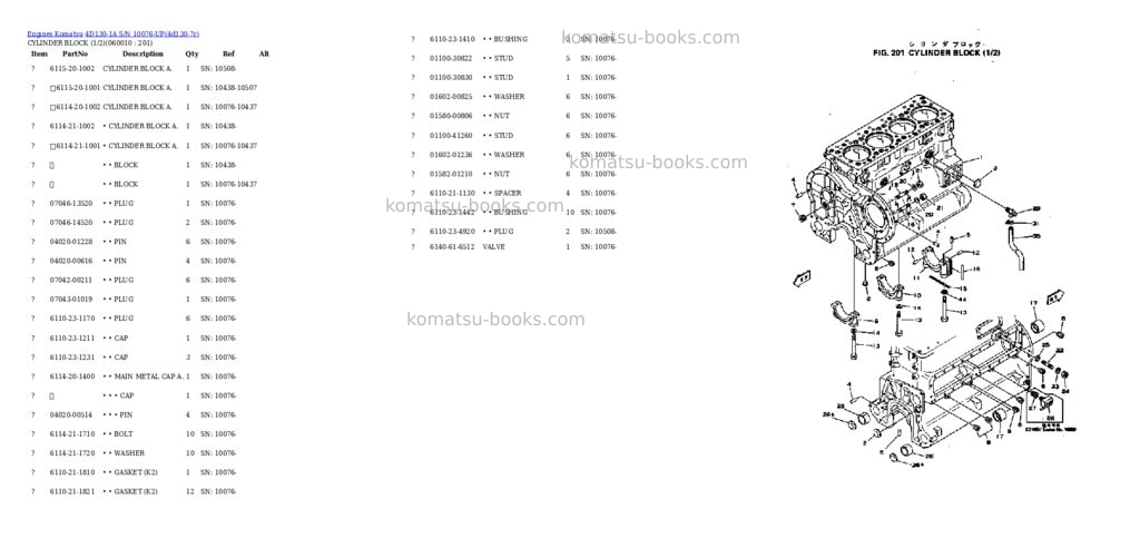 Komatsu 4D130-1A S/N 10076-UP Parts catalog cover Page 6