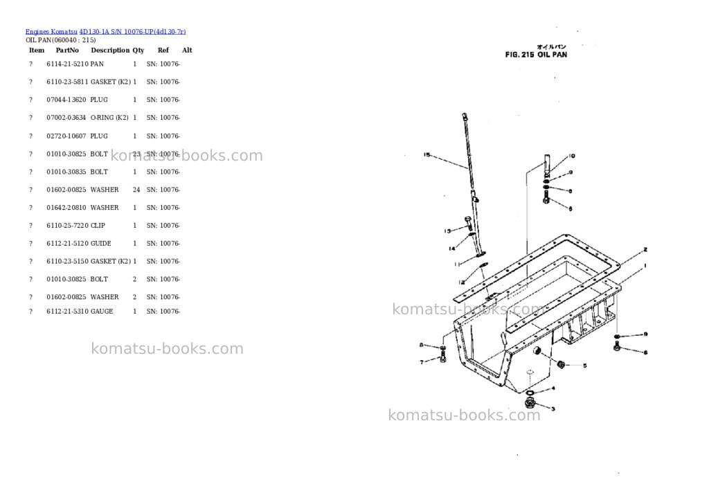 Komatsu 4D130-1A S/N 10076-UP Parts catalog cover Page 9