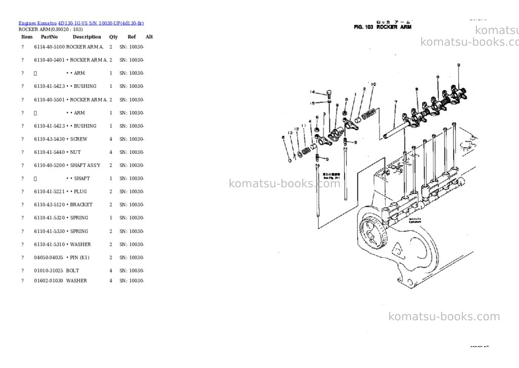 Komatsu 4d130-1g-vs s/n 10030-up Parts catalog cover Komatsu 4d130-1g-vs s/n 10030-up Parts catalog cover
