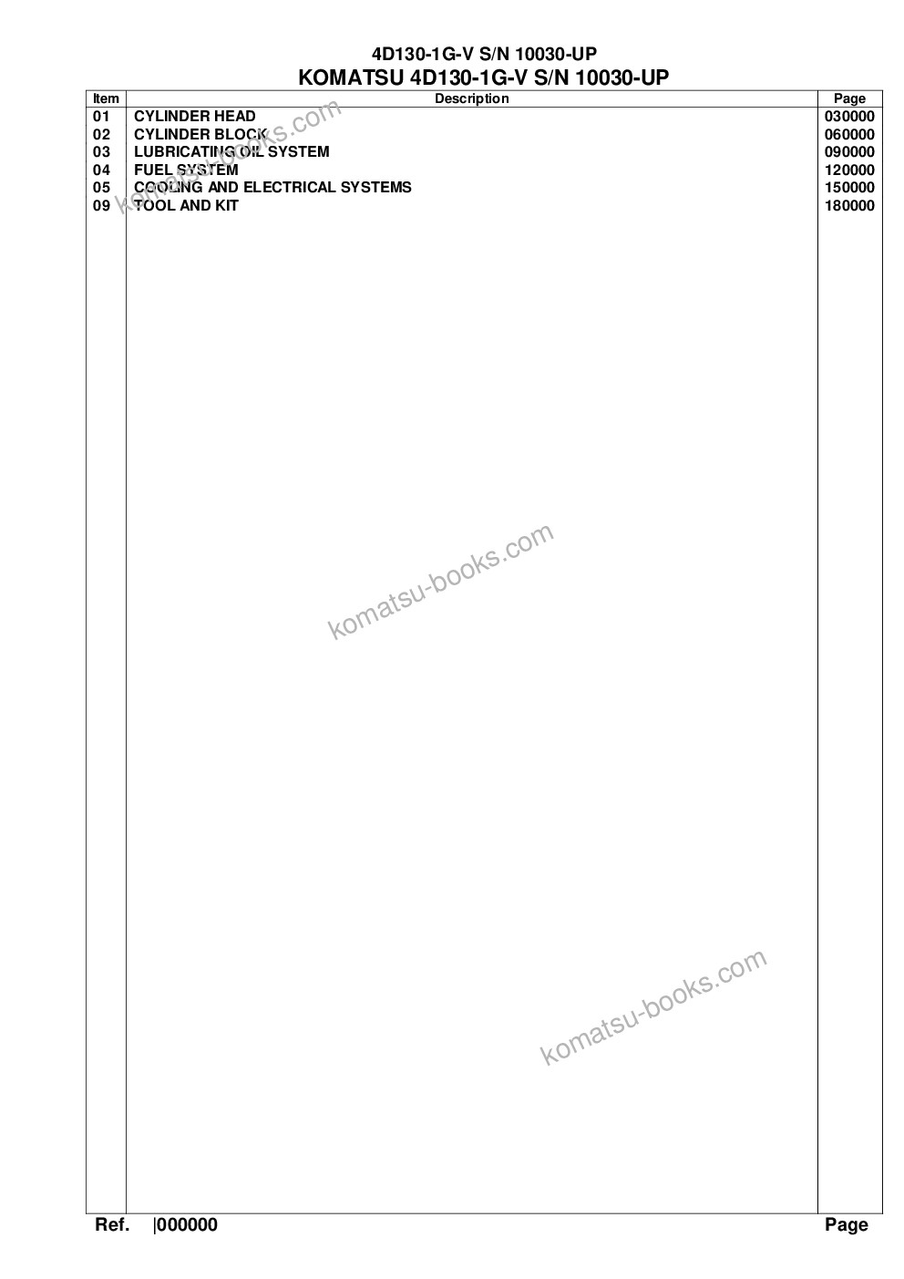 Komatsu 4d130-1g-v s/n 10030-up Parts catalog cover