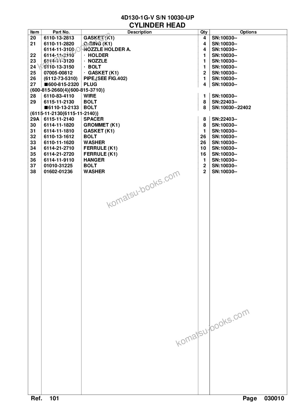 Komatsu 4d130-1g-v s/n 10030-up Parts catalog cover Page 4