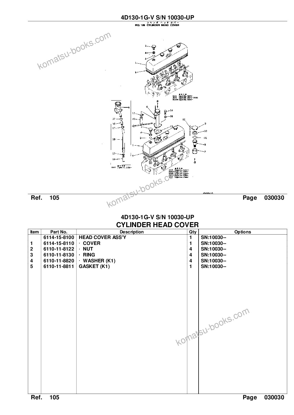 Komatsu 4d130-1g-v s/n 10030-up Parts catalog cover Page 6