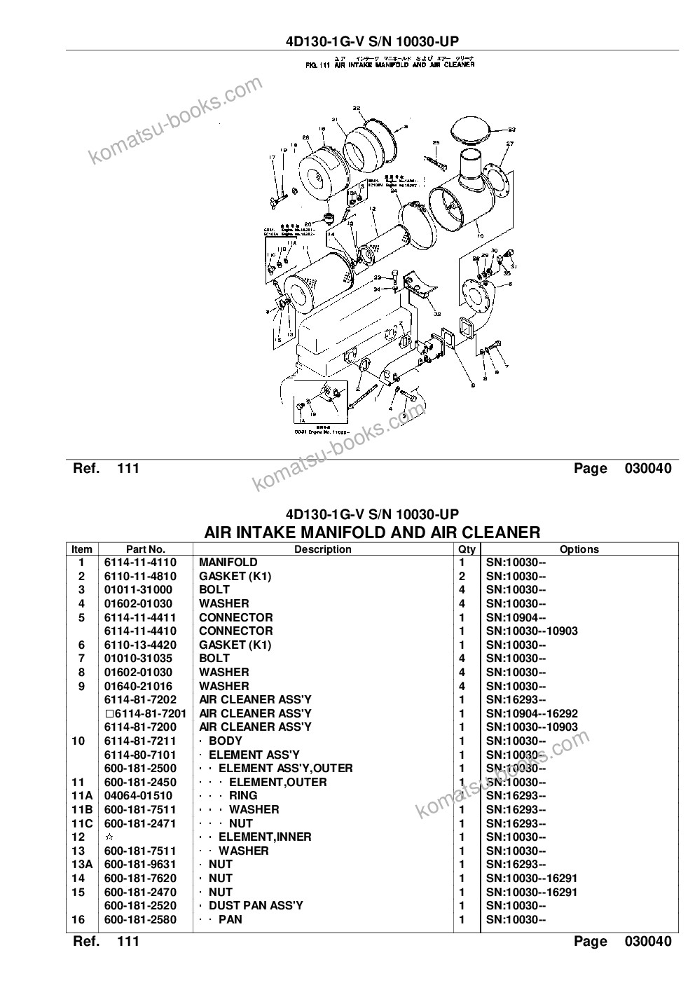 Komatsu 4d130-1g-v s/n 10030-up Parts catalog cover Page 7