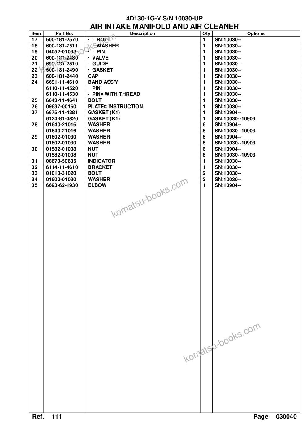 Komatsu 4d130-1g-v s/n 10030-up Parts catalog cover Page 8