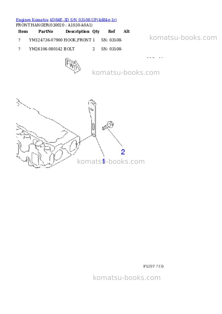 Komatsu 4D84E-3D S/N 03508-UP Parts catalog cover