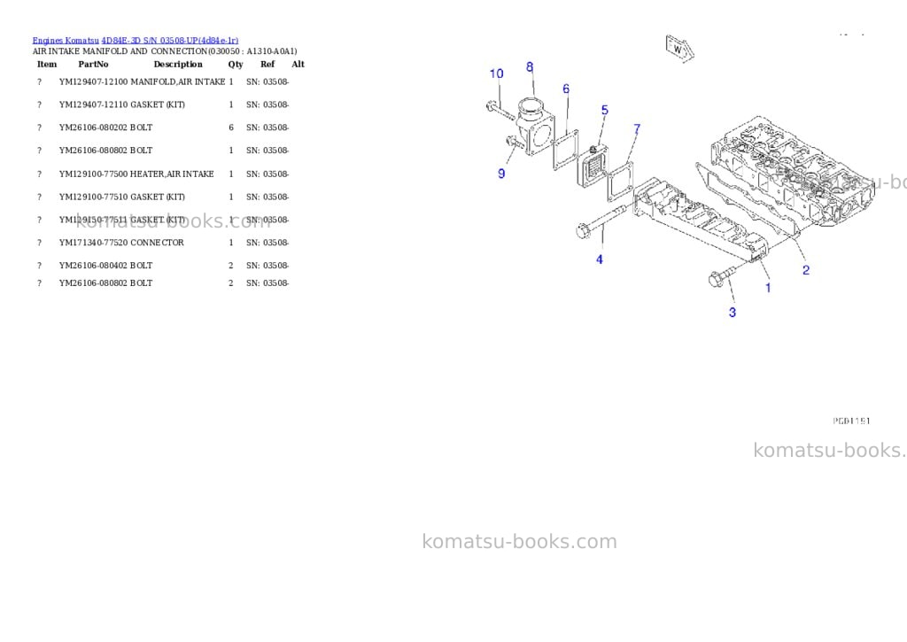 Komatsu 4D84E-3D S/N 03508-UP Parts catalog cover Page 4