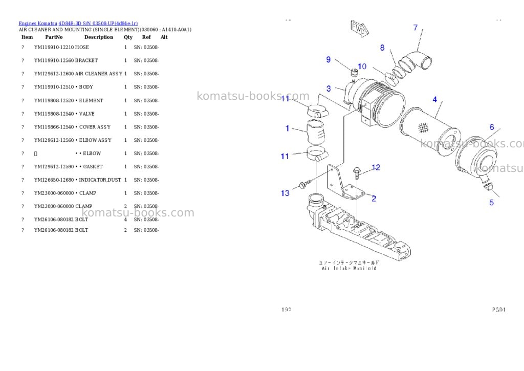 Komatsu 4D84E-3D S/N 03508-UP Parts catalog cover Page 5