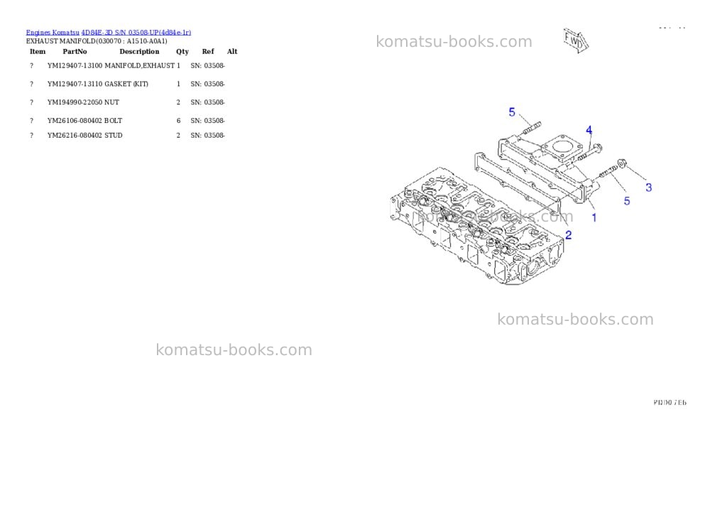 Komatsu 4D84E-3D S/N 03508-UP Parts catalog cover Page 6